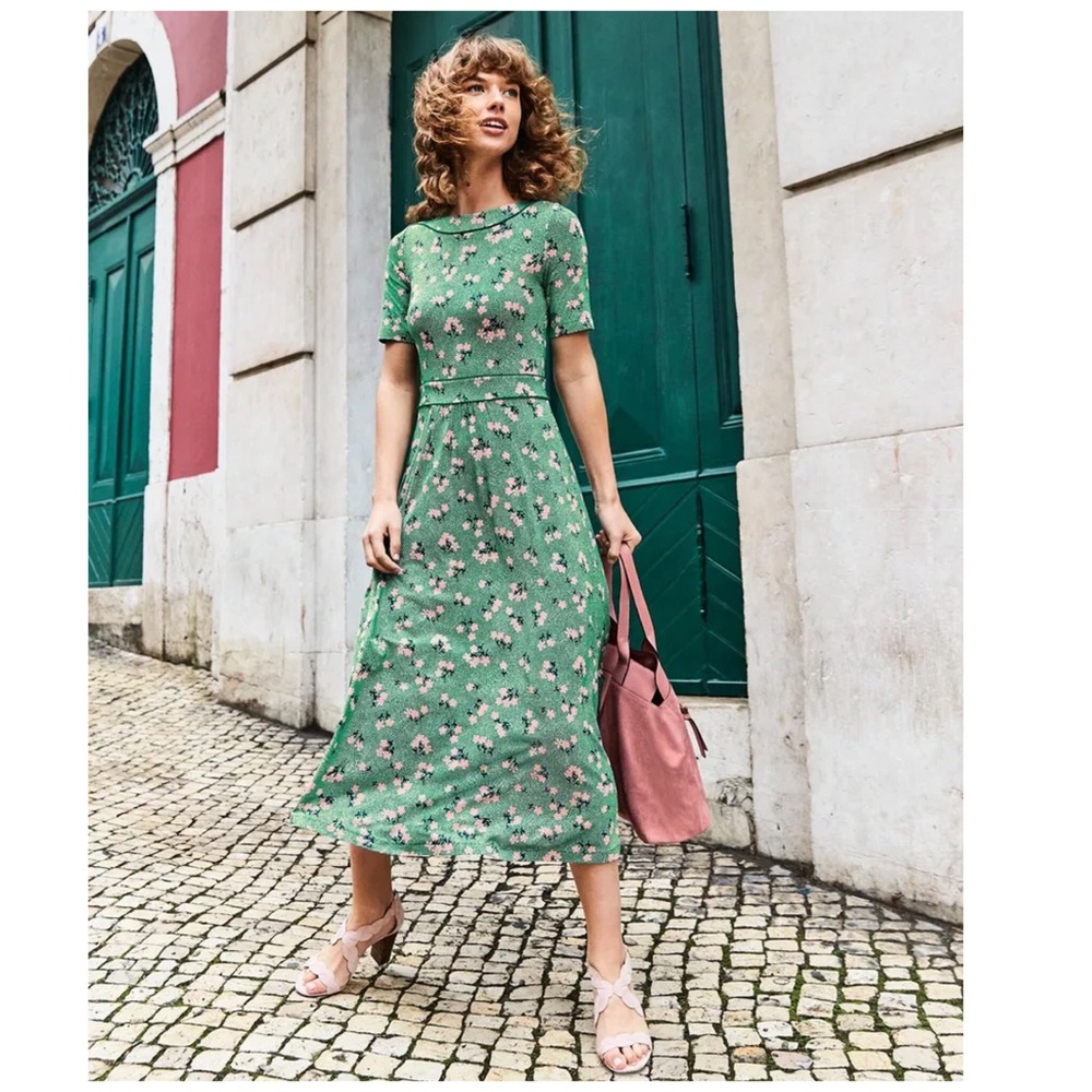 BODEN Ava Jersey Midi Dress 16R Polka Dot Floral